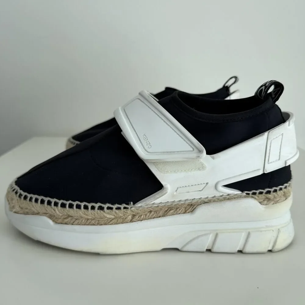 Kenzo Espadrille Sneakers Womens 8.5 EU 39 Black White Platform Rope Slip On